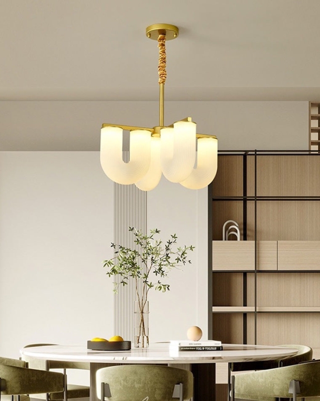 Pendant Light U-Shaped Glass Shades Ruffled Sleeve Sculptural Contemporary