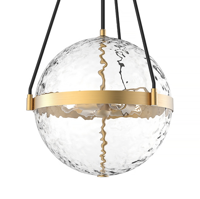 Pendant Light Water Glass Brushed Brass Band Textured Sphere