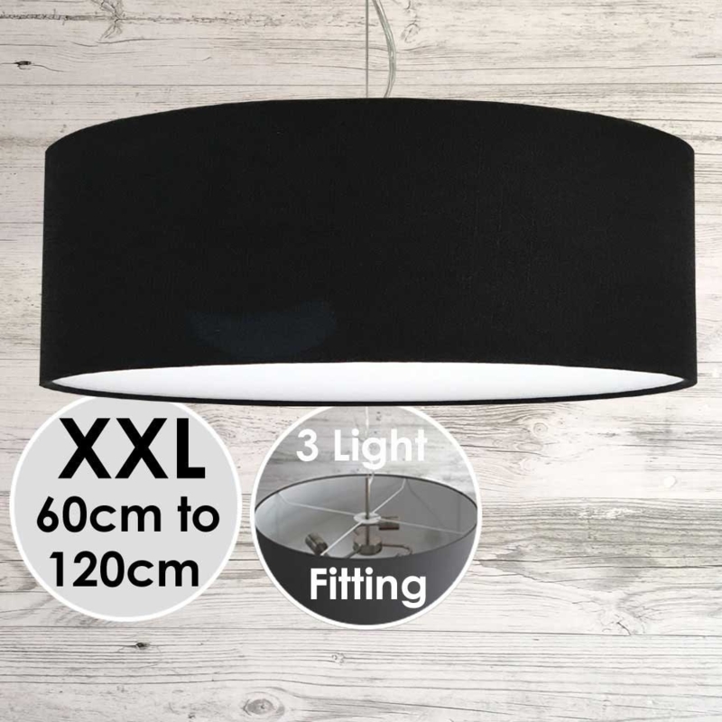 Pendant Light XL Black Drum Three Light Fitting Matte