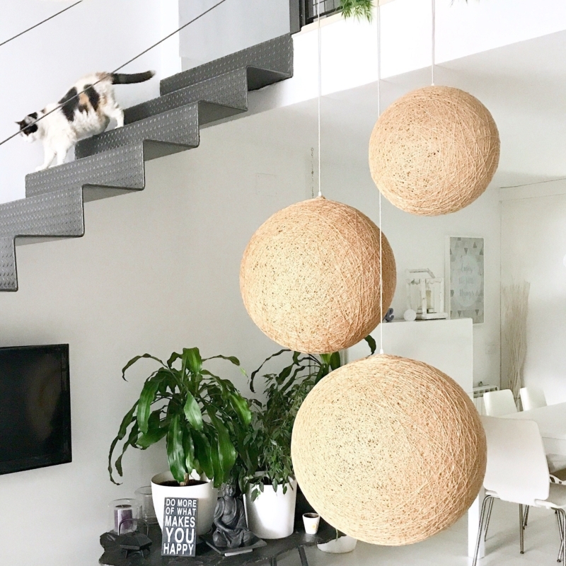 Pendant Lights Woven String Globes Staggered Cluster Organic