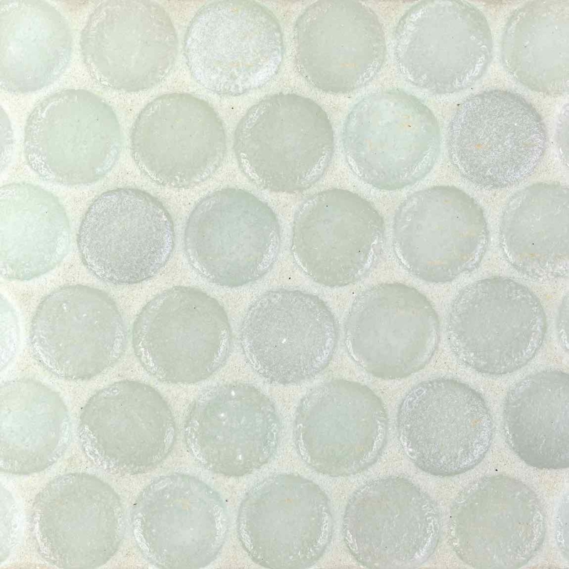 Penny Round Tile: Recycled Glass Oyster White Frosted Iridescent