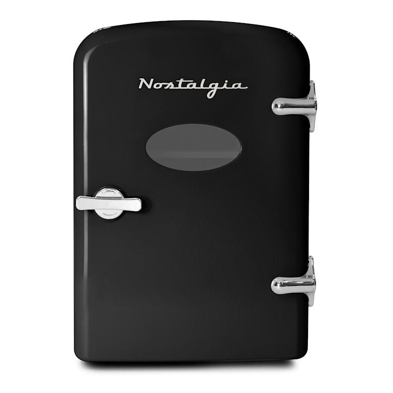 Personal Mini Refrigerator Glossy Black Oval Window Lever Handle