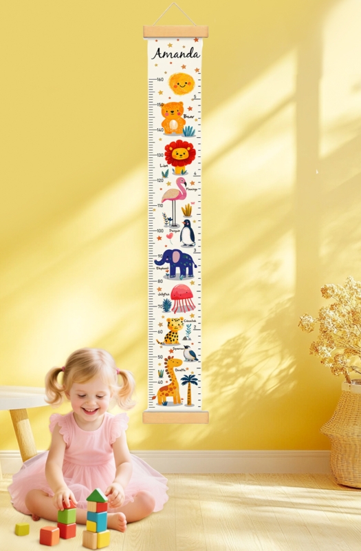 Personalized Canvas Growth Chart with Safari Animal Illustrations