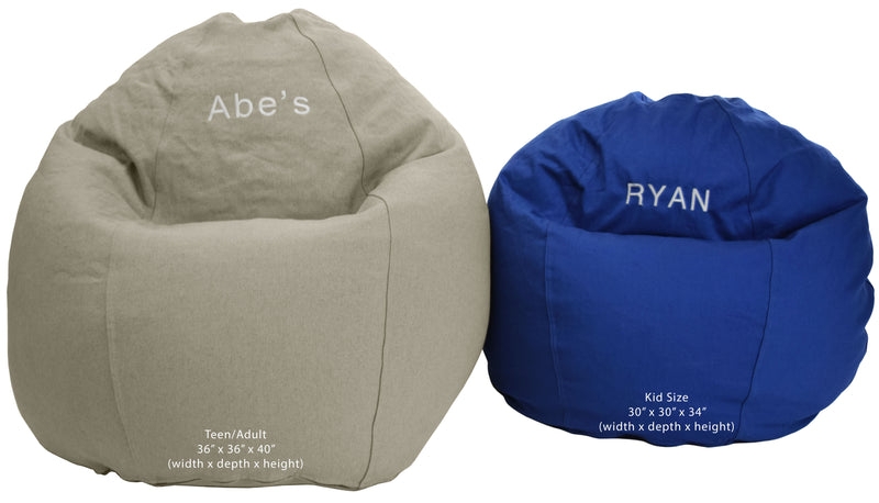 Personalized Hemp Bean Bag Chair Teardrop Shadow Gray