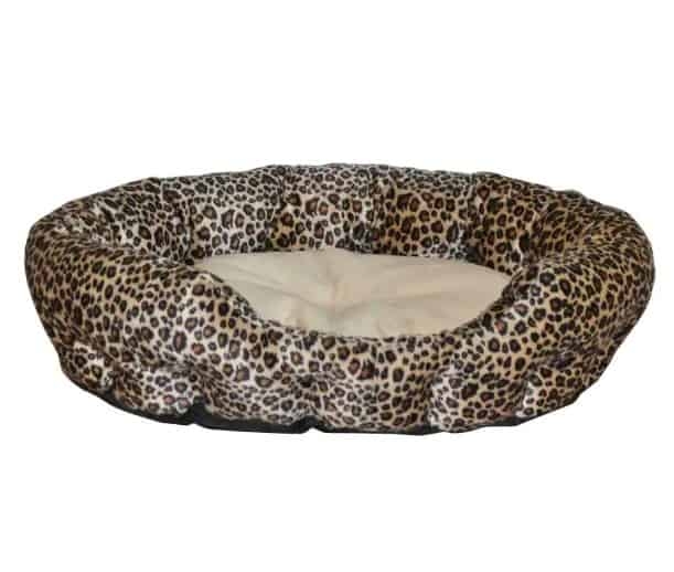 Pet Bed Circular Nesting High Bolster Contrast Cream Cushion Leopard