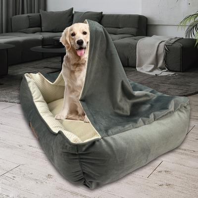 Pet Bed Plush Mink Quilted Popcorn Bolster Cave Grey