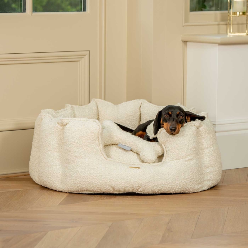 Pet Bed Segmented Panels High Wall Boucle Ivory Cozy Dog Nook