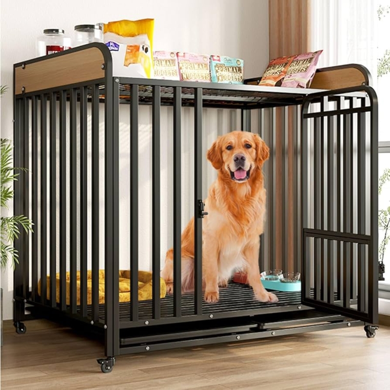 Pet Crate Furniture Heavy Duty Industrial Style with Locking Casters