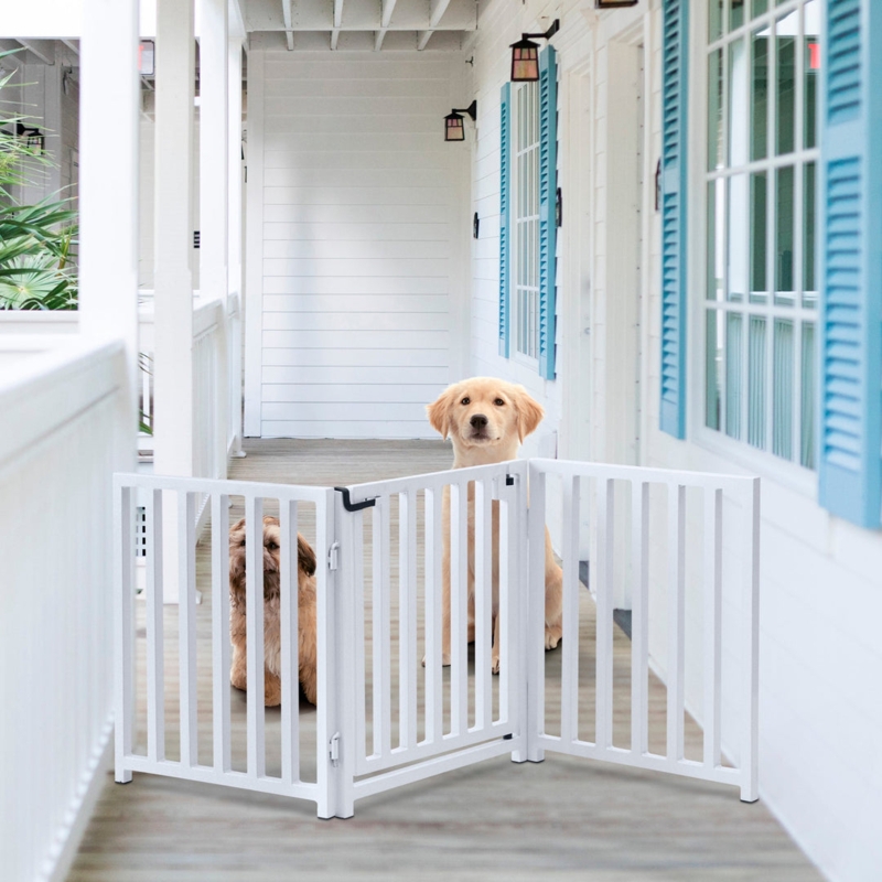 Pet Gate Freestanding Design White Metal Walk Thru Porch Barrier