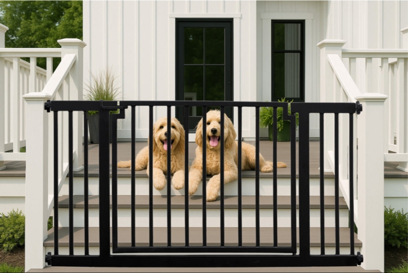Pet Gate Tension Fit Extra Wide Farmhouse Style Pressure Mounted Porch