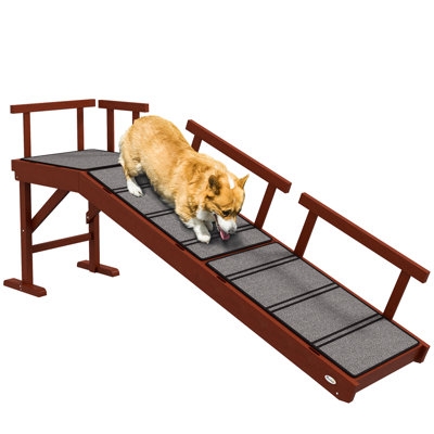 Pet Ramp Mahogany Brown Elevated Platform Traditional Style