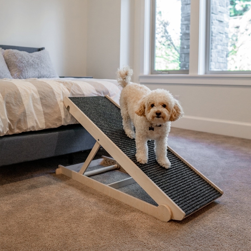 Pet Ramp Ribbed Traction Blonde Wood Textured Carpet Adjustable Height