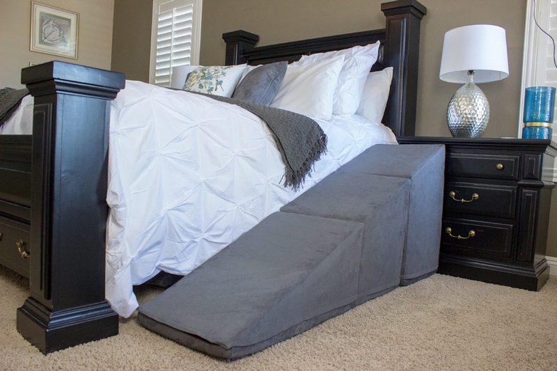 Pet Ramp Three Piece Construction Upholstered Charcoal Grey Modular