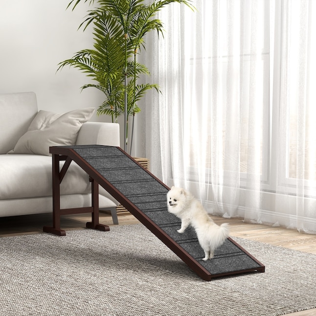 Pet Ramp Traction Slats Espresso Brown Carpeted Top Platform 74inch Length