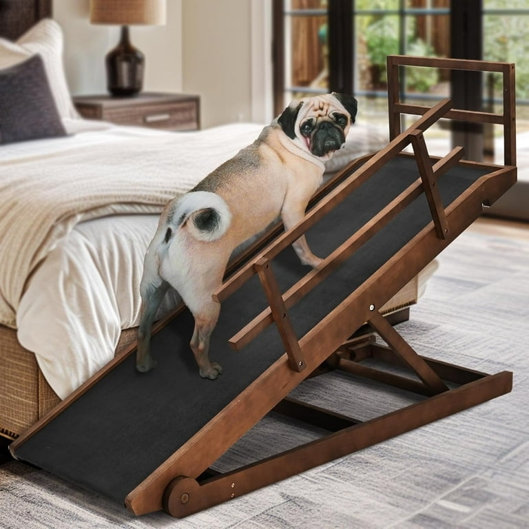 Pet Ramp Walnut Wood Tone Scissor Lift Base Adjustable
