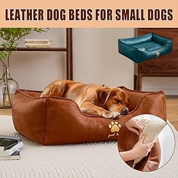 Pet Sofa Bed in Cognac with Bolstered Sides and Embroidered Logo