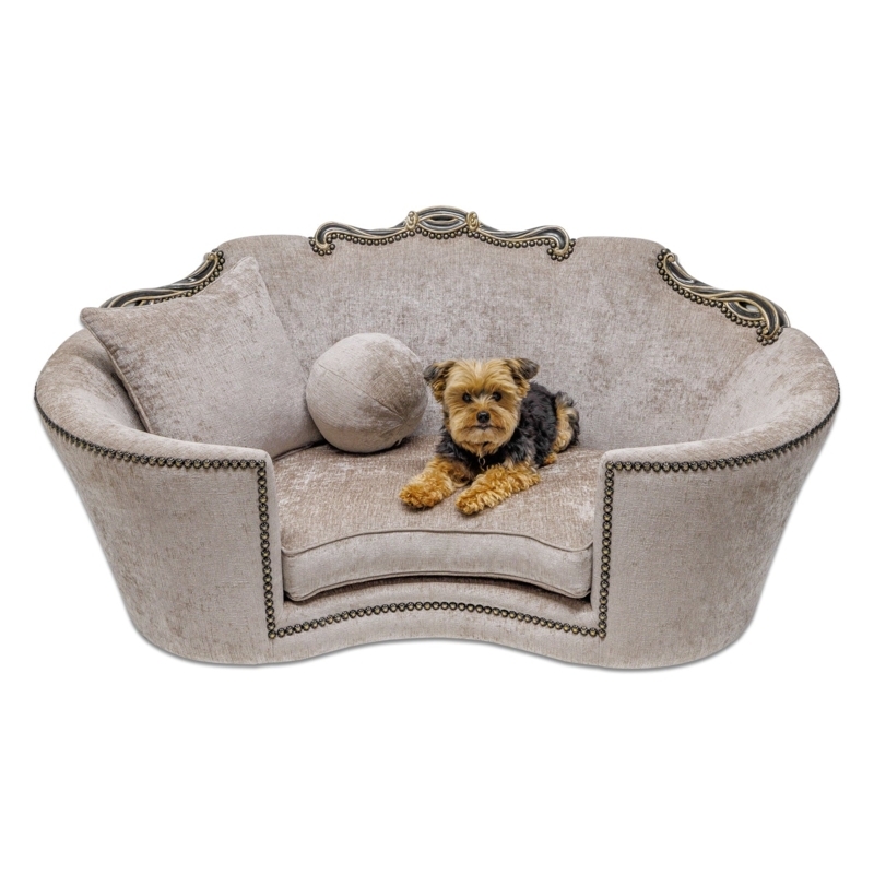 Pet Sofa Kidney Shaped Base Taupe Ornate Crest French Provincial