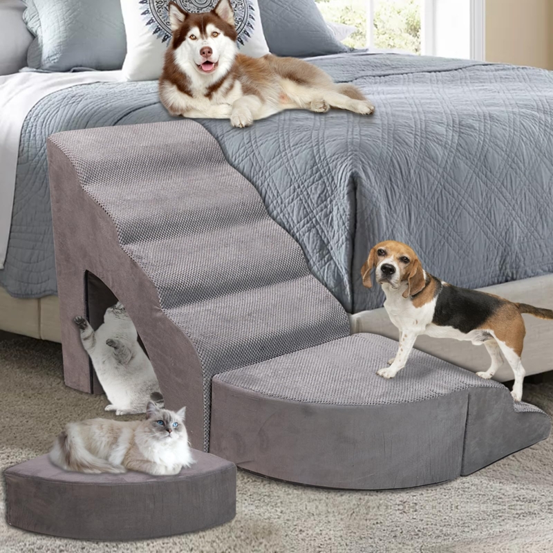 Pet Stairs Dark Grey Modular Design with Cat Tunnel