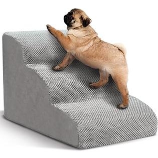Pet Stairs Scalloped Waffle Weave Foam Ramp Three-Tier Grey