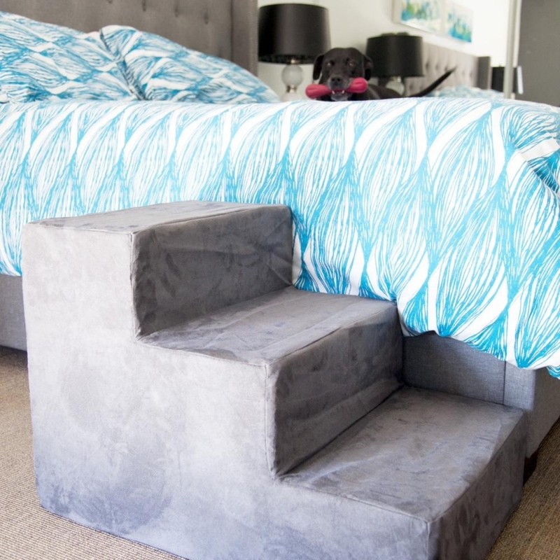 Pet Stairs Three-Tier Heathered Grey Foam Block Design Modern