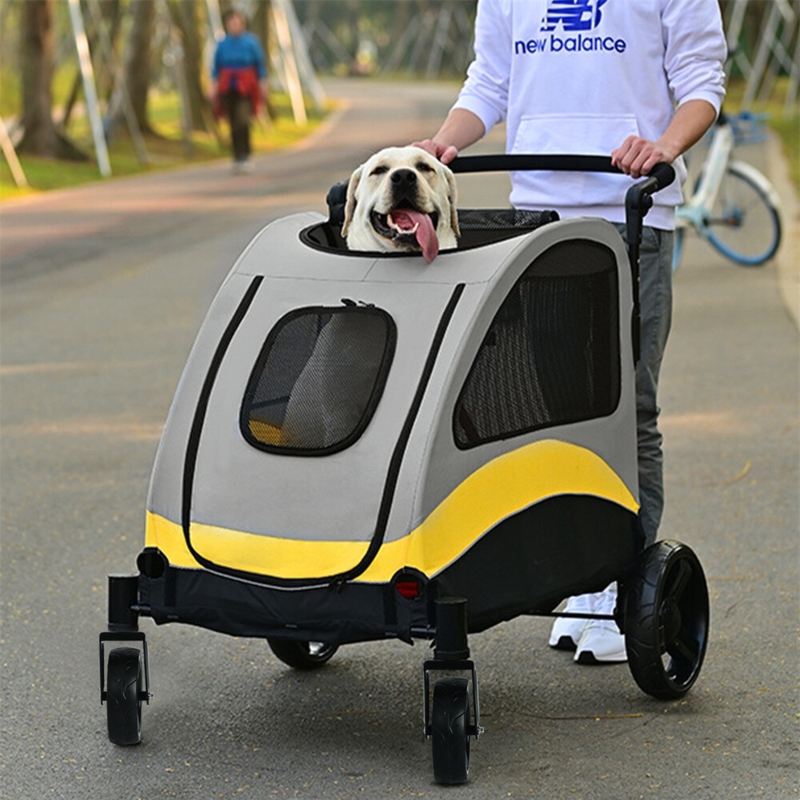 Pet Stroller Canary Yellow Accents Top Sunroof Opening