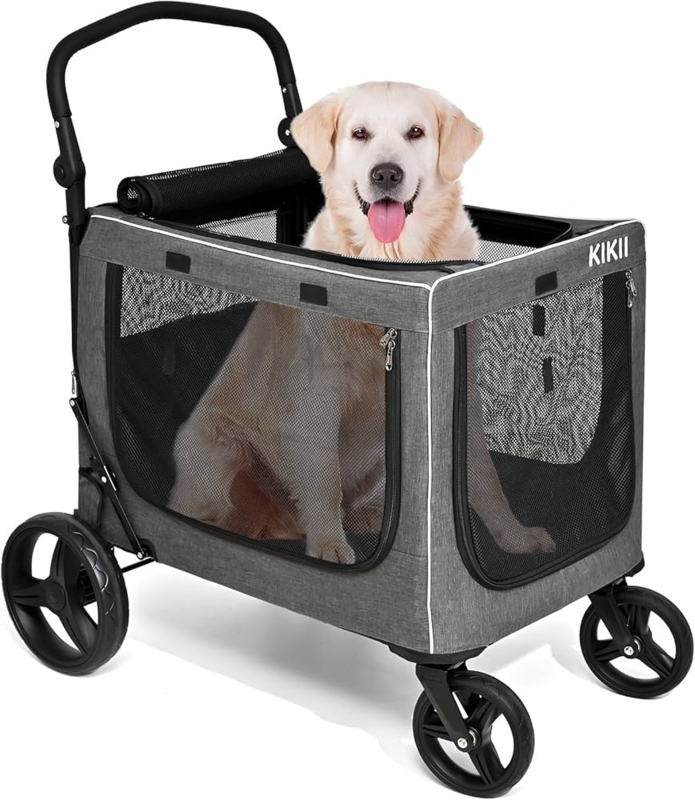 Pet Stroller Charcoal Grey White Piping Heavy Duty Carrier
