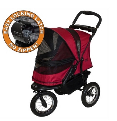 Pet Stroller Crimson Red No-Zip Latch Crimson 3-Wheel Dog Stroller