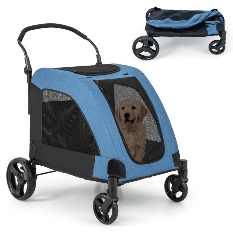 Pet Stroller Denim Blue Fabric Large Dog Wagon Mesh