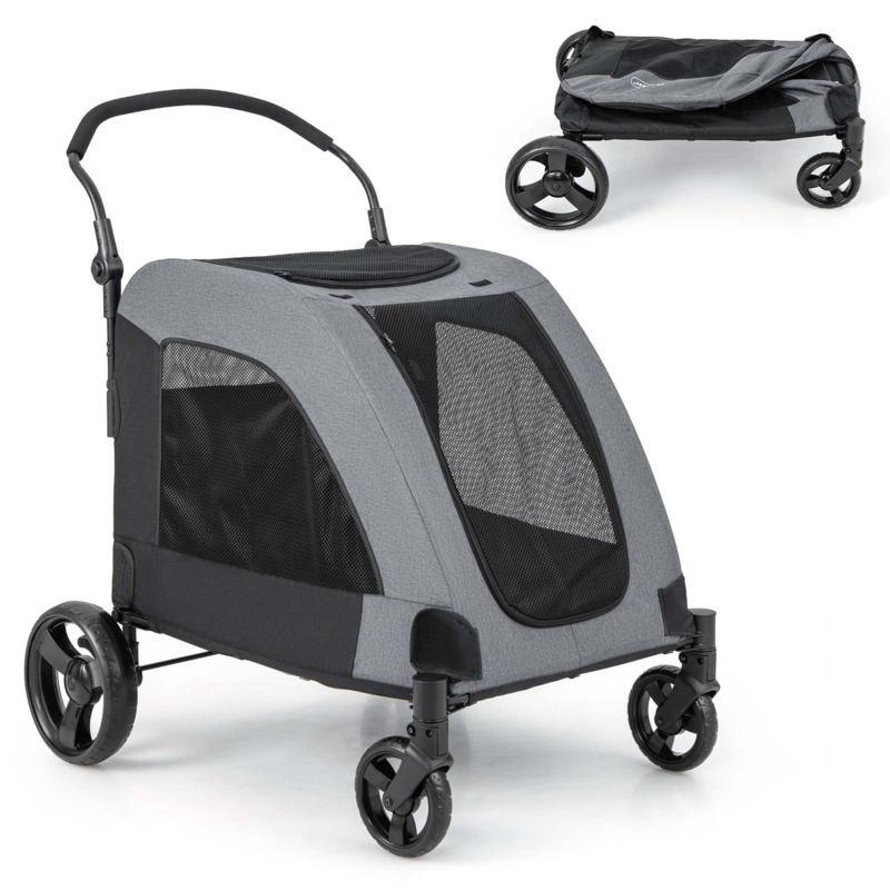 Pet Stroller Dual Entry Heather Grey Mesh Dog Carrier