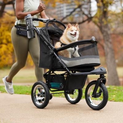 Pet Stroller Grey Mesh Visibility Collapsible Jogging Pet Carriage