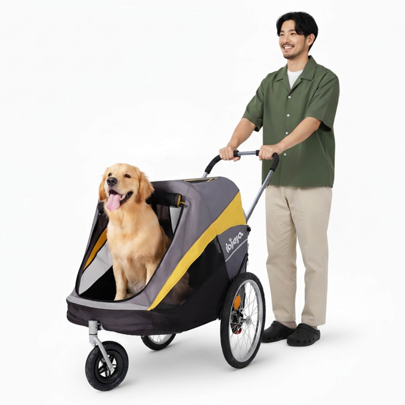 Pet Stroller High Visibility Yellow 3-Wheel Dog Jogger