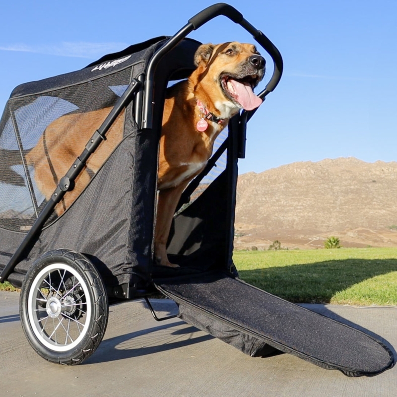 Pet Stroller Matte Black Rear Entry Ramp Pet Trailer