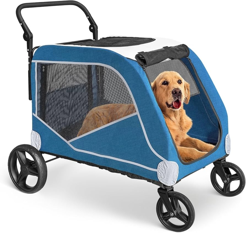 Pet Stroller Ocean Blue Optic White Trim Mesh Wagon