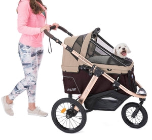 Pet Stroller Taupe Tan Rose Gold Frame Luxury Pet Rover Run