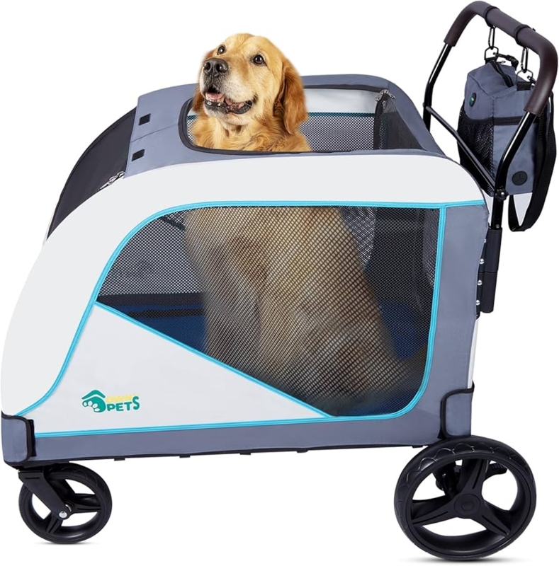 Pet Stroller Teal Accent Trim Adjustable Handle Dog Wagon