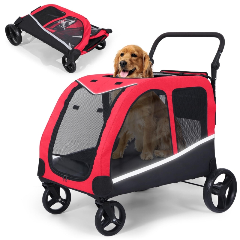 Pet Stroller Top Ventilation Opening Vibrant Red Wagon