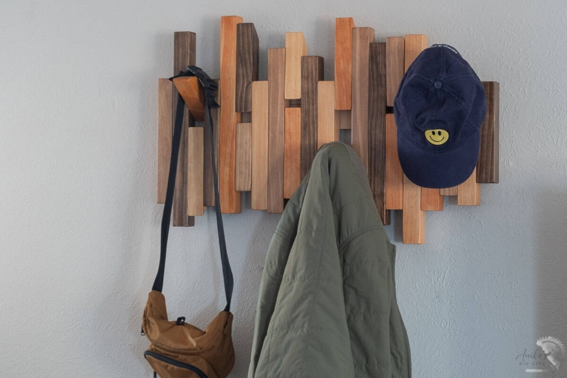 Piano Coat Rack Wall Mounted Multi Tonal Wood Flip Down Hooks
