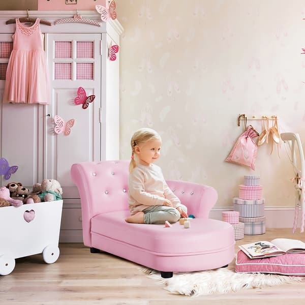 Pink Toddler Chaise Lounge Crystal Tufted Traditional Sofa