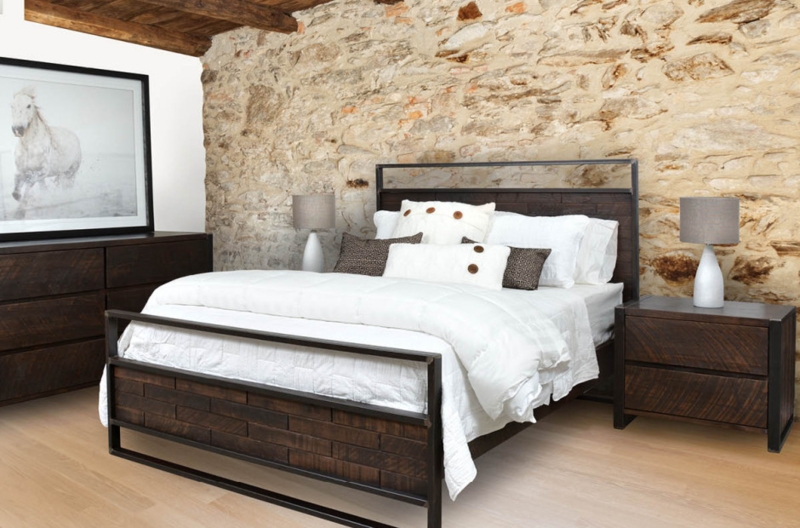 Plank Bed Frame Horizontal Headboard Sled Metal Base Industrial