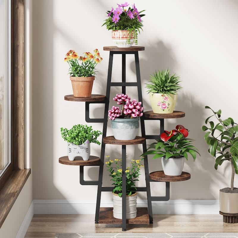 Plant Stand 7-Tier Offset Arms A-Frame Base Industrial Flower Shelf