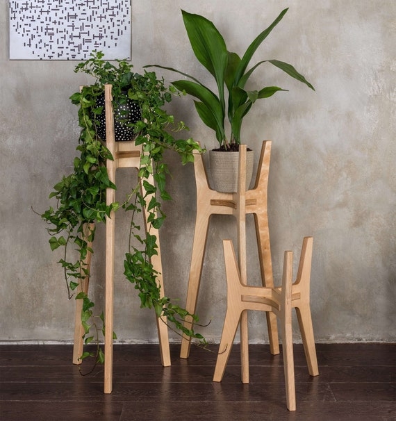 Plant Stand Architectural X-Base with Layered Plywood Edge Tapered Legs