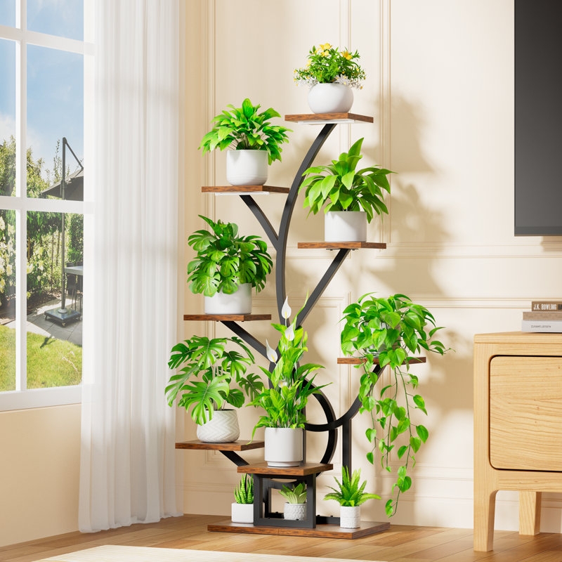 Plant Stand: Biophilic Curved Frame with Integrated Grow Lights