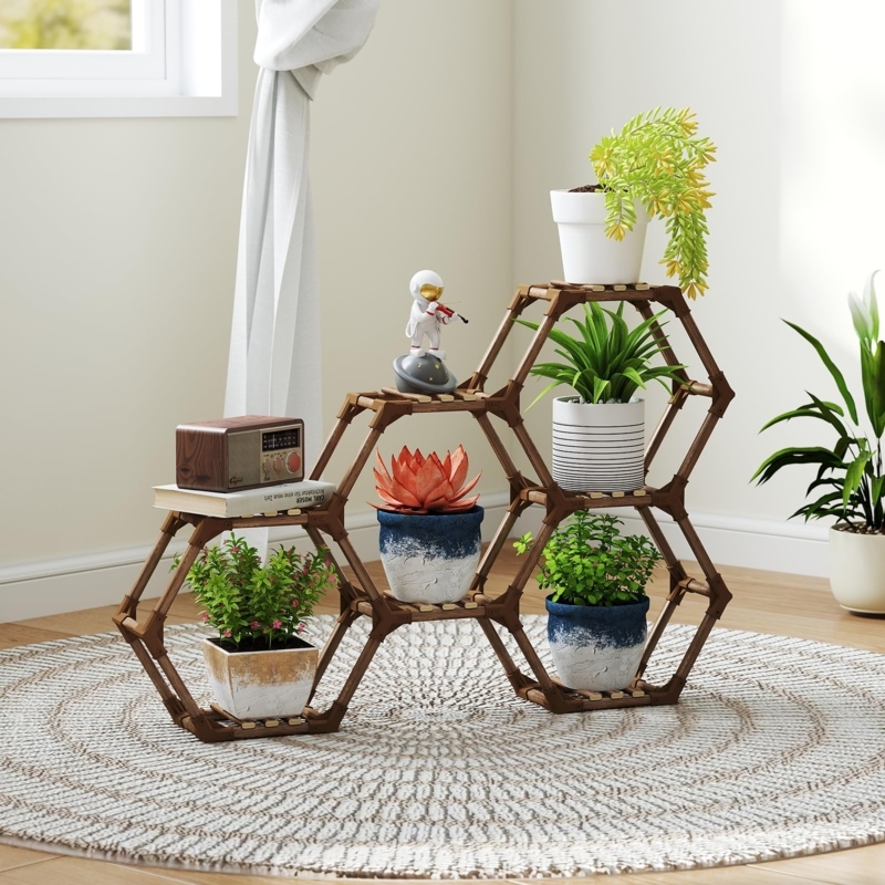 Plant Stand: Boho Hexagonal Modules, Geometric Silhouette