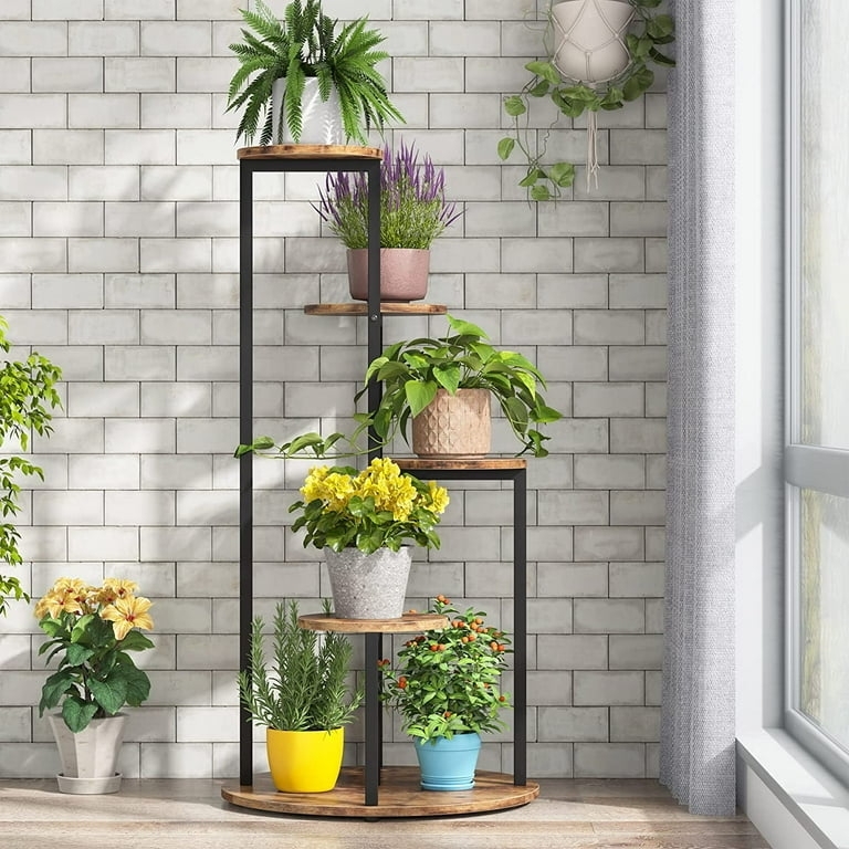 Plant Stand Circular Shelves Staggered Metal Industrial Shelf