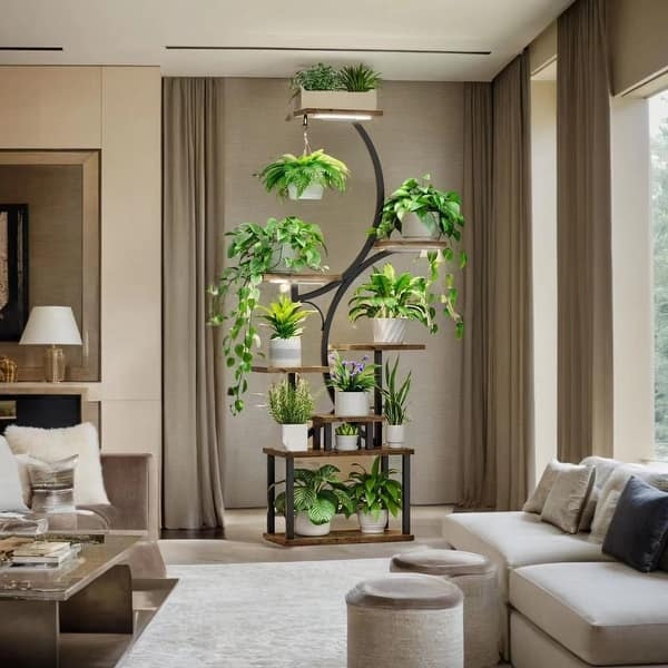 Plant Stand: Contemporary S-Shaped Frame with Built In Grow Lights