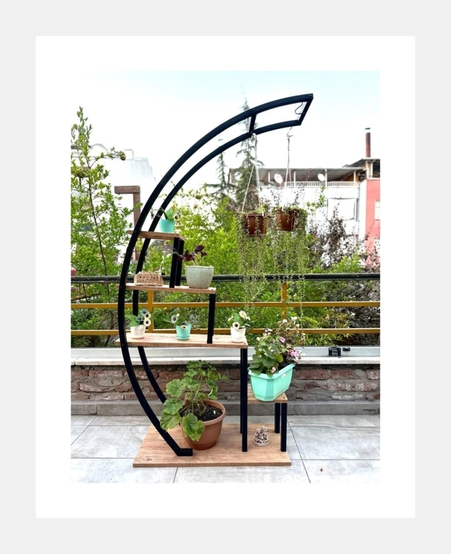 Plant Stand Crescent Arch Hanging Rail Multi-Tier Garden Display