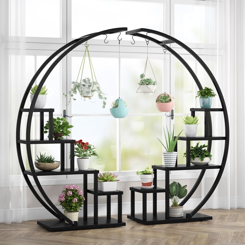 Plant Stand Crescent Shape Symmetrical Design Hanging Hooks Holder