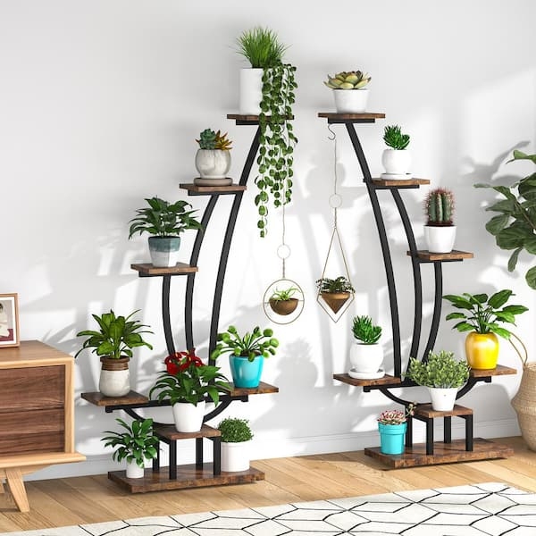 Plant Stand Curved Silhouette Hanging Hooks Half Moon Plant Rack
