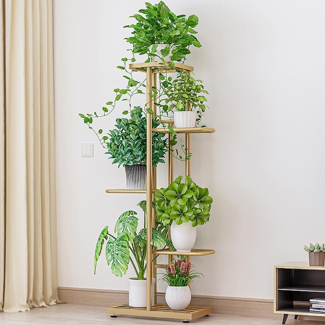 Plant Stand Gold Metal Frame Rounded Shelves Staggered Stand