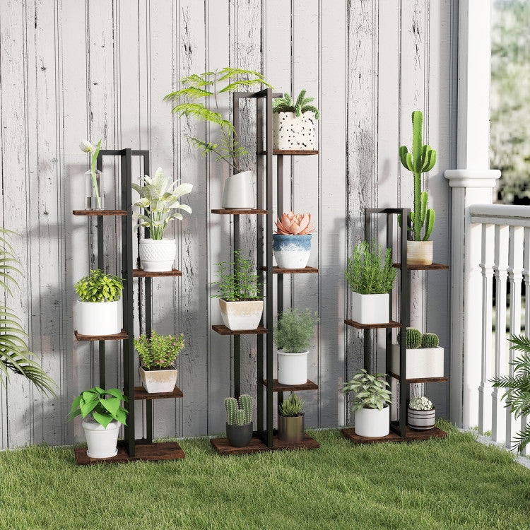 Plant Stand Modular Design Rustic Brown Staggered Vertical Stand